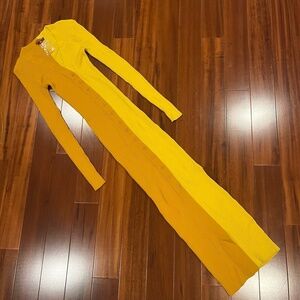 STAUD Yellow Mustard Color Block Maxi Dress Ribbed Knit Long Sleeve Fitted Sz XS